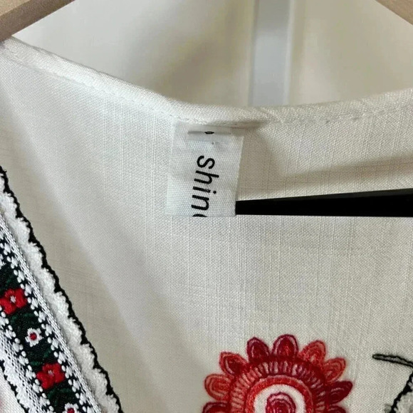 Shineflow Size Small Embroidered Midi Dress White Floral Flowy Boho Romantic - Picture 6 of 8
